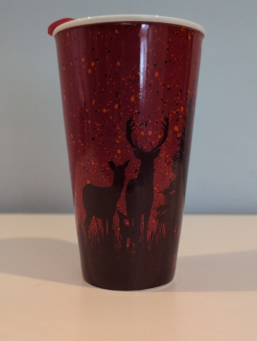 Tim Hortons 12 oz Ceramic Travel Mug With Lid 2017 Deer In The Forest